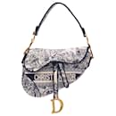Dior Blue Canvas Embroidered Toile de Jouy Saddle Bag