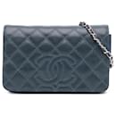 Chanel Blue Quilted Calfskin Stitched CC Wallet on Chain