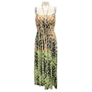 Ulla Johnson Peach / Green Fossil Print Freya Halter Midi Dress