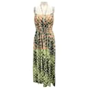 Ulla Johnson Peach / Green Fossil Print Freya Halter Midi Dress