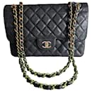 Chanel Black Caviar Leather Jumbo Double Flap Bag