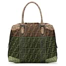 Fendi Brown Large Zucca Canvas Mixed Media Tote