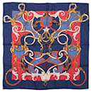 Hermès Carré 90 " L’INSTRVCTION DV ROY" 100% Silk Scarf in Navy x Red