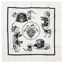Hermès Carré 90 "Ex-Libris" 100% Silk Scarf in Forest Black x White