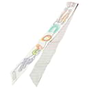 Hermès White Chevaloscope Neon Embroidered Silk Twilly Scarf