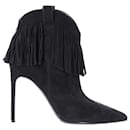 Saint Laurent Fringe Ankle Boots in Black Suede