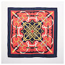 Red and navy silk printed scarf - Hermès
