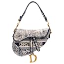Dior Blue Canvas Embroidered Toile de Jouy Saddle Bag