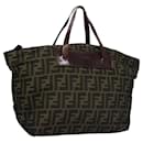 FENDI Zucca Canvas Hand Bag Brown Black Silver Auth bs23573 - Fendi