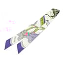 Hermès White Grand Apparat Silk Twilly Scarf
