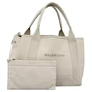 BALENCIAGA Navy Cabas S Hand Bag Leather White 339933 Auth hk2256 - Balenciaga