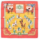 Hermès Carré  90 "Real Escuela Andaluza del Arte" 100% Silk Scarf in Red