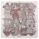 Hermès Carré  90 "VOYAGE EN ETOFFES" 100% Silk Scarf in Brown