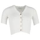Sandro Cecil Scalloped Short-Sleeve Cardigan in White Cotton