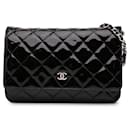 Chanel Black CC Quilted Patent Wallet On Chain
