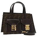Sac à main en toile Zucca FENDI 2 voies marron noir or Auth 101320SA - Fendi