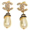 Chanel 2022 Strass, & Enamel CC Drop Earrings in White Faux Pearl