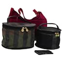 Sac en toile Zucca en toile Pecan FENDI Suède 4Set Rose Marron Noir Auth bs23233 - Fendi
