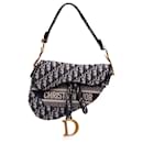 Dior Blue Oblique Embroidered Canvas Saddle Bag