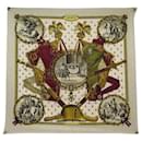 VINTAGE FOULARD HERMES NAPOLEON P. LEDOUX CARRE 90 SOIE BROCHEE BEIGE SCARF - Hermès