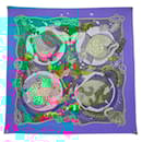 HERMES SCARF GRAND FONDS BY ANNIE FAIVRE BLUE SILK SQUARE 90 - Hermès