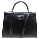 BOLSA HERMES KELLY 36 SELLIER COURO BOX PRETO PALLADIE 2008 BOLSA DE OMBRO - Hermès