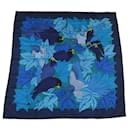 FOULARD HERMES LES PERROQUETS J. METZ CARRE GEANT 140 SOIE BLEU SILK SCARF - Hermès