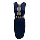 Michael Kors Collection Navy / Gold Grommet Detail Sleeveless Shift Dress - Autre Marque
