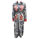 Chufy Blue / Red Multi Printed Belted Cotton Midi Dress - Autre Marque