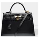 HERMES Kelly 32 Bag in Black Leather - 102606 - Hermès