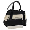 BALENCIAGA Navy Cabas S Hand Bag Canvas White Black Silver 339933 Auth hk2376 - Balenciaga