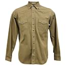  Saint Laurent Button-Down Shirt with Pockets in Olive Cotton