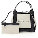 Balenciaga Canvas Leather Navy Cabas XS Handbag