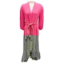 Figue Fuchsia Pink Athena V-Neck Embroidered High Low Midi Dress - Autre Marque
