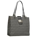 FENDI Zucchino Canvas Tote Bag Navy Silver Auth BA886 - Fendi