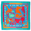 Hermès Carré 90 "Puzzle" 100% Silk Scarf in Blue
