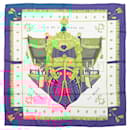 Hermès Carré 90 "VUE DU CARROSSE DE LA GALERE LA REALE" 100% Silk Scarf in Navy Blue