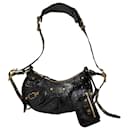 Balenciaga Le Cagole XS Shoulder Bag in Black Embossed Leather