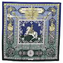 Écharpe HERMES Carre 90 LVDOVICVS MAGNVS Soie Bleue Auth ki5596 - Hermès