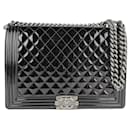Chanel Boy Shoulder Bag in Black Enamel Leather