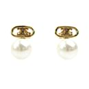 Celine Gold and White Stud Earrings - Céline