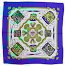 Hermès Carré 90 "LES TAMBOURS" 100% Silk Scarf in Blue