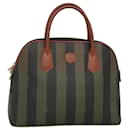 FENDI Pecan Canvas Hand Bag PVC Brown Gold Auth MY398 - Fendi