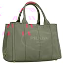PRADA Canapa PM Hand Bag Canvas Pink Gold Auth ep8201 - Prada