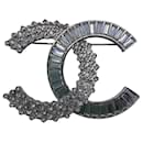 Chanel 2019 Large Silver Crystal Embellished CC Brooch