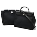 Hermes Toile Officier Herbag PM 2way bag Black Silver hardware Stamp E (2001) - Hermès