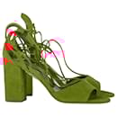  Aquazzura Austin Strappy Sandal Heels in Orange Suede