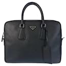 Prada Saffiano Black Leather Briefcase