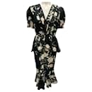 Johanna Ortiz Black / Ecru Floral Print Eyelet Oriental State Dress - Autre Marque