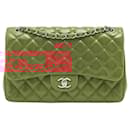 Classic Double Flap Jumbo Lambskin Leather Chain Bag Red/Orange - Chanel